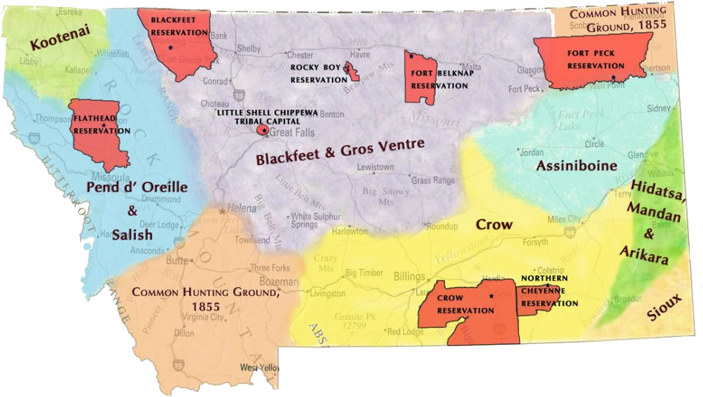 Map Of Montana Common Hunting Grounds In - Reservations In Montana Map (1024x582), Png Download