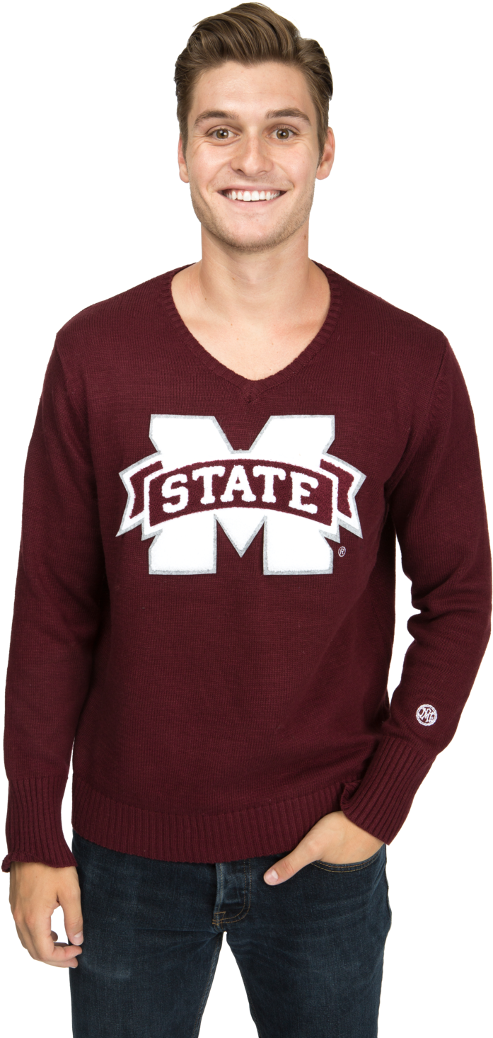 Mississippi State Men's V-neck Sweater - My Team By Milliken Collegiate Mississippi State University (1000x1500), Png Download