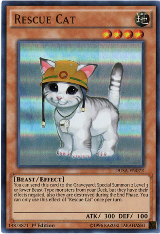 Rescue Cat - Dusa-en072 - Ultra Rare - 1st Edition - Rescue Cat Rare Yugioh (500x500), Png Download