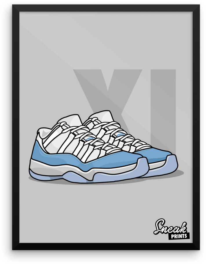 Jordan 11 Low "unc" Sneakprints Poster (1000x1000), Png Download