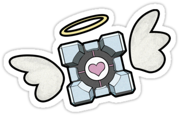 Angel Companion Cube Sticker By Merrypranxter Companion - Portal Companion Cube Wings (375x360), Png Download