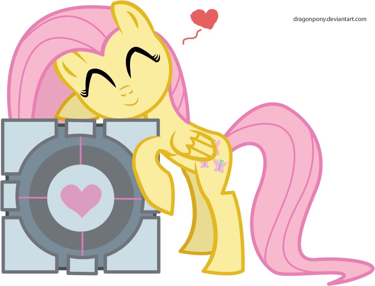Dragonpony, Cargo Ship, Companion Cube, Crossover, - Fluttershy Pet (1280x985), Png Download