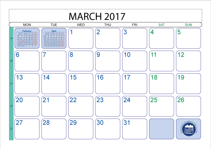 March 2017 Calendar With Holidays Printable - Piazza Dei Miracoli (842x595), Png Download
