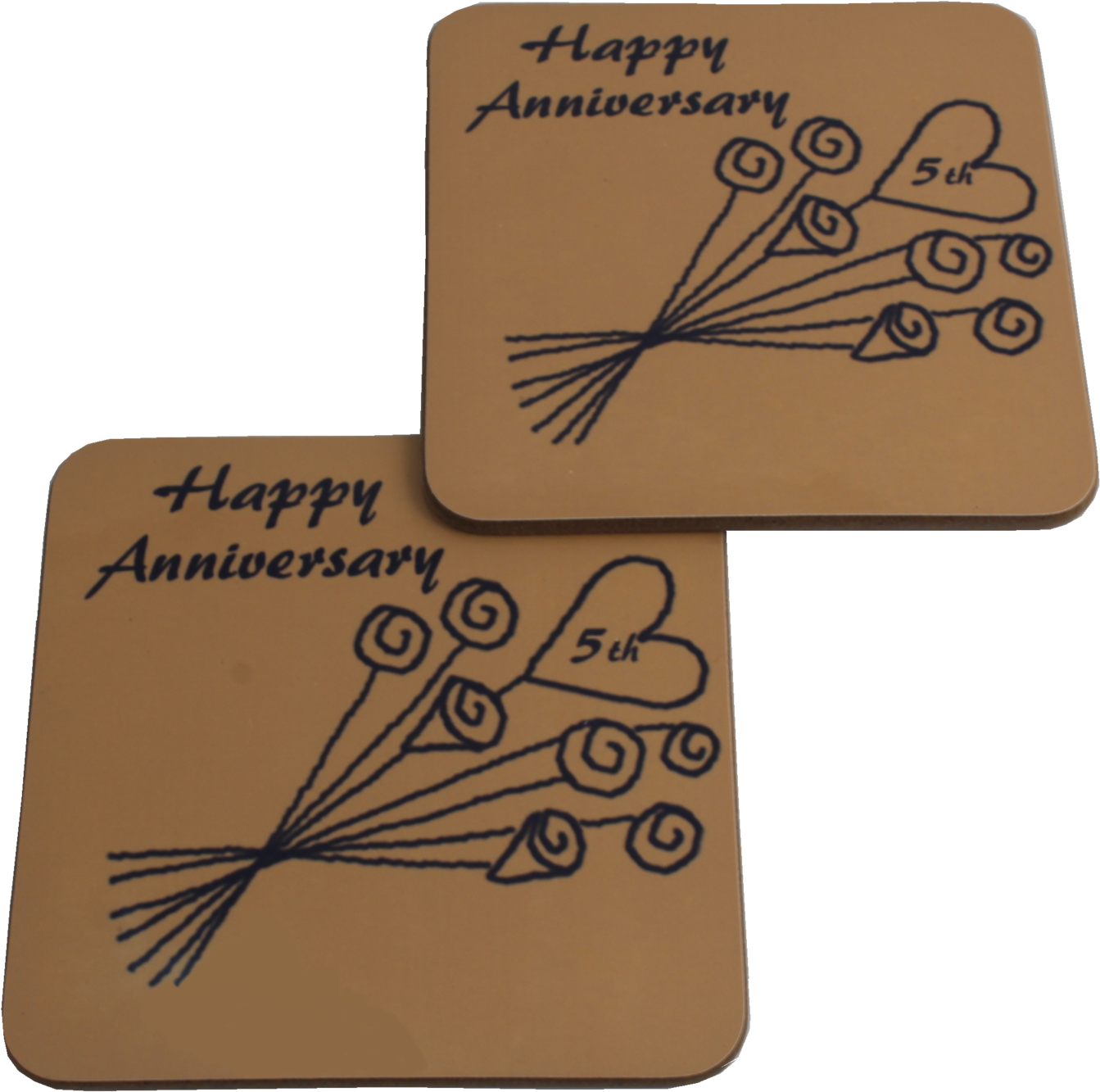 5th Wedding Anniversary Pair Of Coasters - Happy Birthday (1400x1367), Png Download
