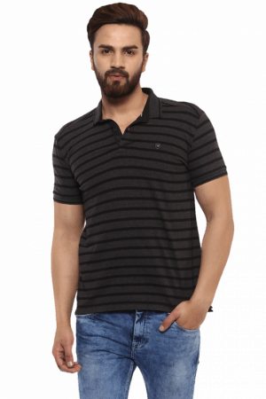 Polo Stripes Anthra Melange Half Sleeves T-shirt - Shirt (300x450), Png Download