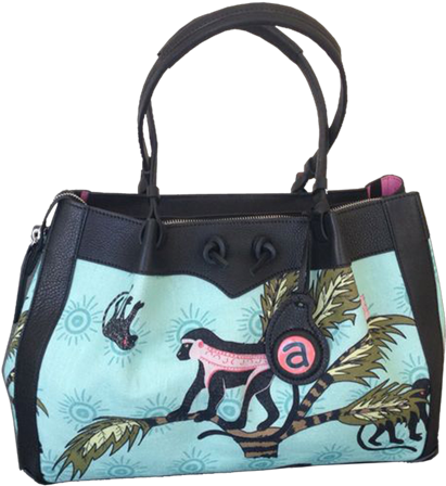 Monkey Palm Oasis Handbag With Black Leather Trim - Ardmore Handbag (480x480), Png Download