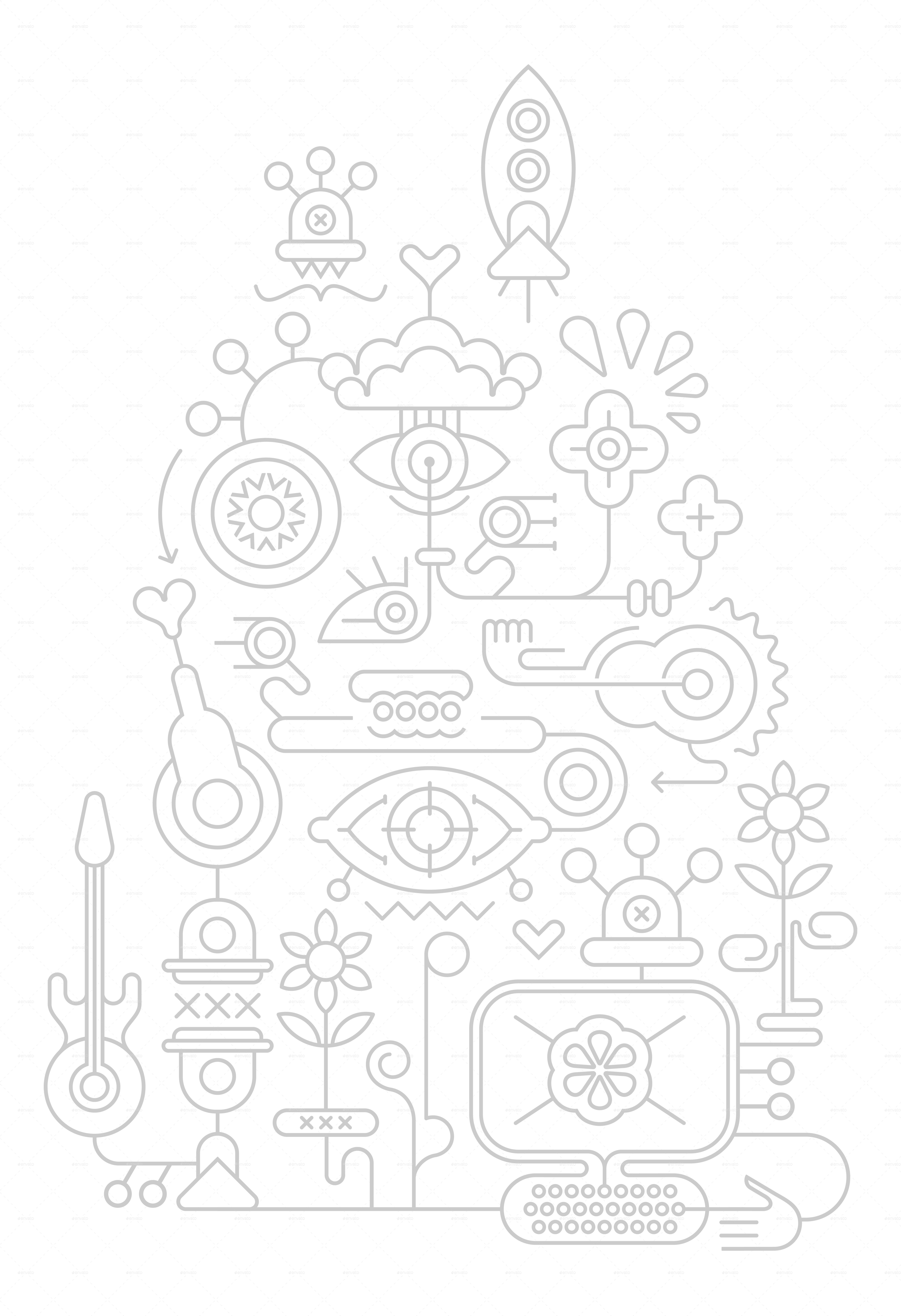 Abstract Design Composition On A Dark Grey - Line Art (5000x7291), Png Download