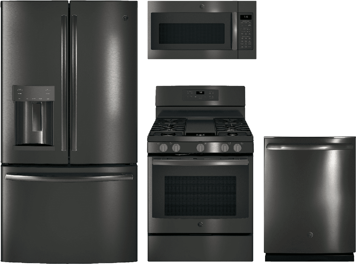 Ge® 4 Piece Kitchen Package Black Stainless Steel Xgpc4gfts - Kitchen Aid Appliances Packages (1280x1280), Png Download