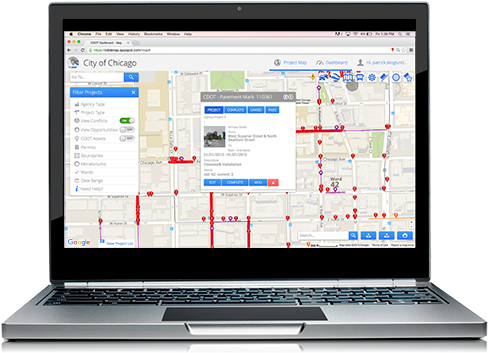 Chicago Department Of Transportation App On Laptop - Google Maps Laptop (500x360), Png Download