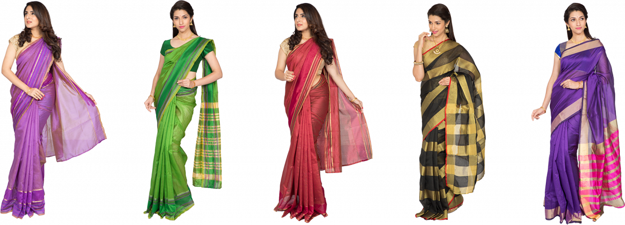 Assorted 5 Cotton Silk Saree Collections - Silk (1217x439), Png Download
