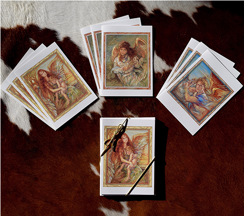 Diamond Angels Set Of 9 Note Cards - Susan Edison - Sheltering Wings Canvas (500x600), Png Download