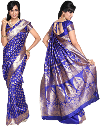 Arundathi Blue Silk Sarees - Blue Banarasi Silk Saree (365x500), Png Download