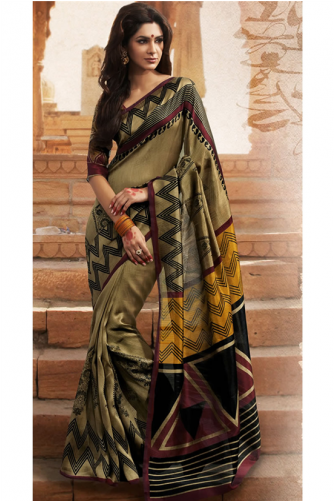 Simplesarees Designer Yellow,gold Printed Bhagalpuri - Bhagalpuri Silk (500x500), Png Download