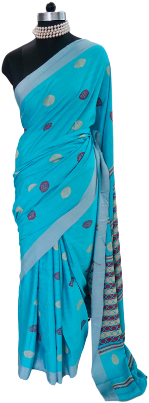 Organic Eri Silk Saree In Robin's Egg Blue, Showcasing - Silk (498x810), Png Download
