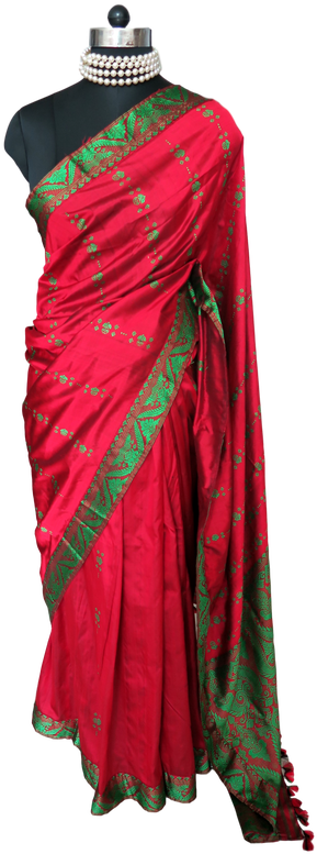 Assam Pat Silk Saree In Candy Red Adorned With Ornamental - Silk (498x798), Png Download