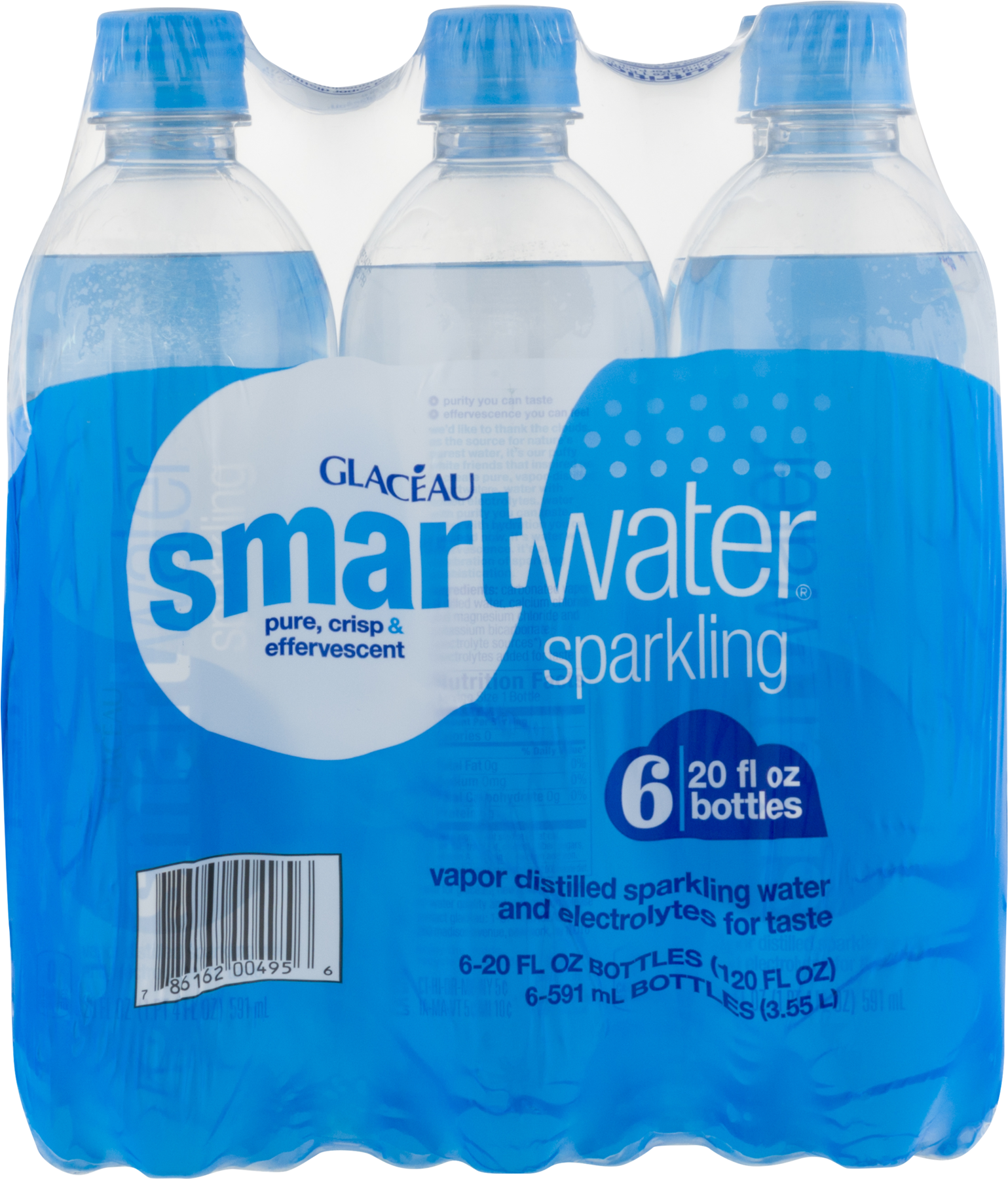 Glaceau Smartwater Sparkling Water 6-16.9 Fl. Oz. Plastic (1800x1800), Png Download