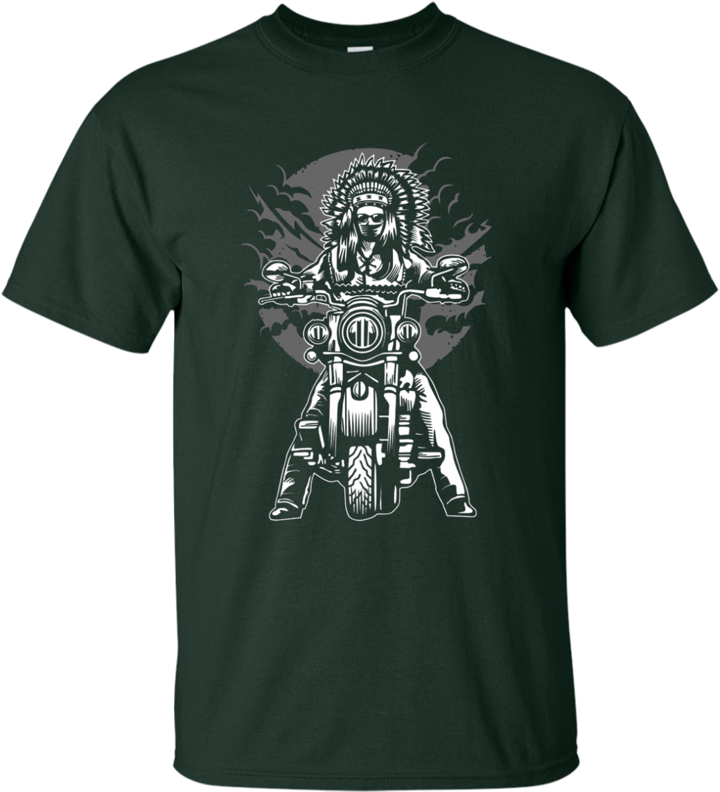 Indian Motorcycle Novelty T Shirt - Rock & Roll T Shirts - Native American Chief Biker (1155x1155), Png Download