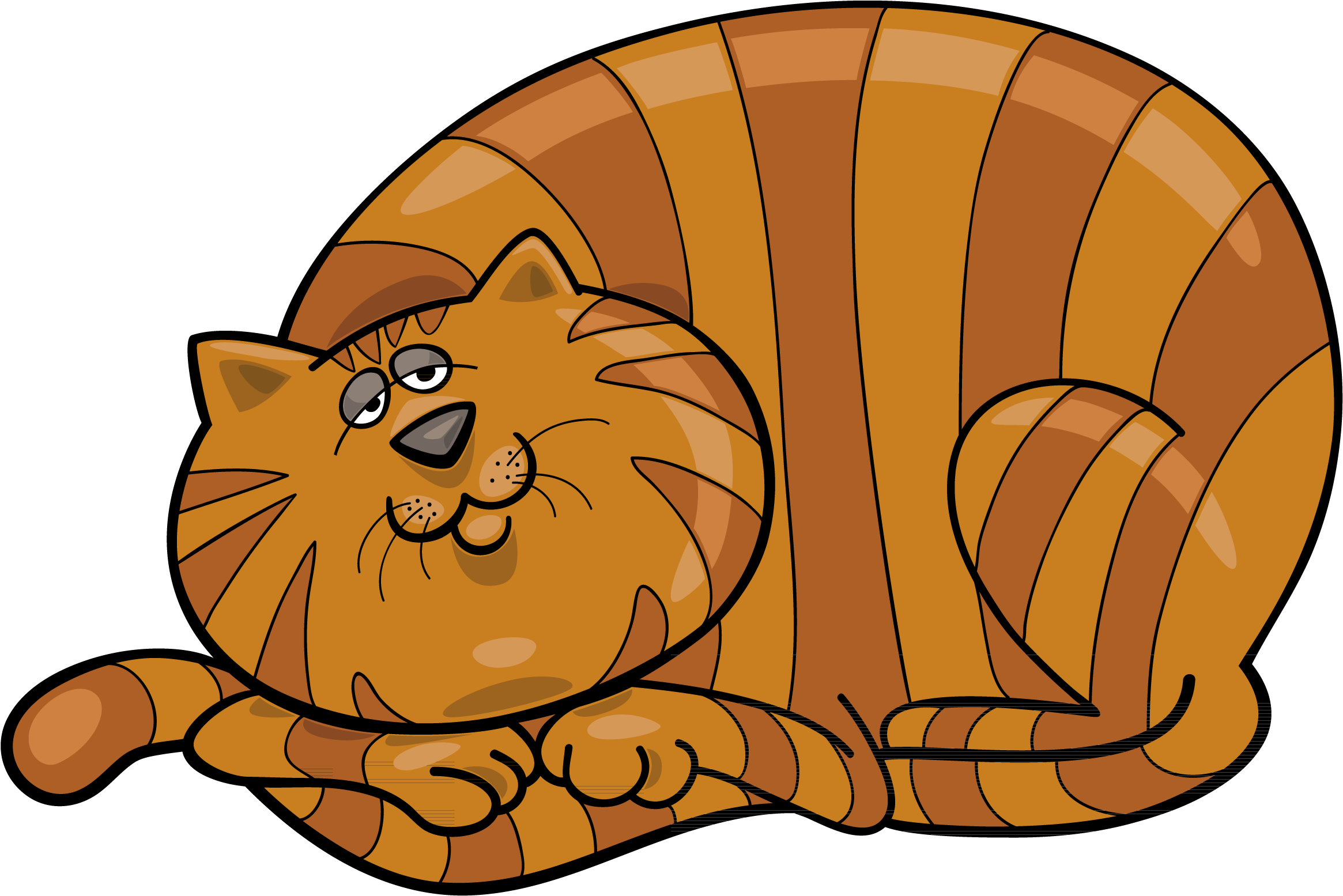 Fat Cat Clip Art - Tabby Orange Cartoon Cat (2541x1804), Png Download