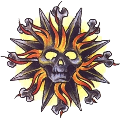 Colorful Tribal Sun Tattoo (386x377), Png Download
