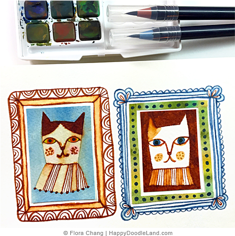 Cat Faces © Flora Chang - Doodle Land (701x499), Png Download