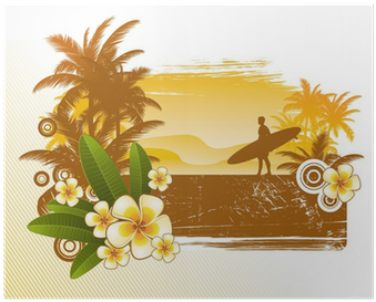 Frangipani Flowers And Surfer Silhouette Poster • Pixers® - Tropical Party (400x400), Png Download