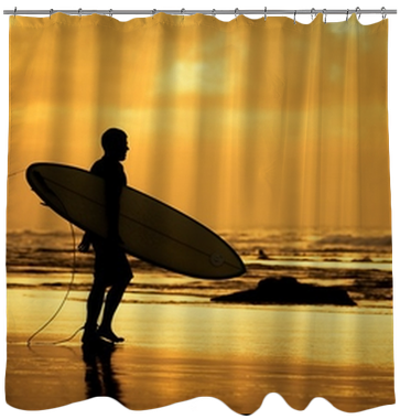 Surfer Silhouette During Sunset Shower Curtain • Pixers® - Surfing (400x400), Png Download
