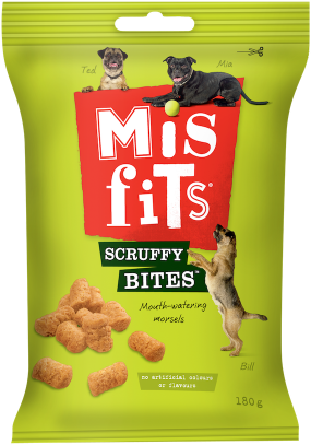 Misfits Scruffy Bites - Meat Dog Treats 180g (425x425), Png Download