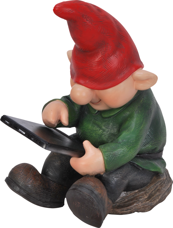 Small Image Of Playful Gnome Son With Leafpad - Gnome With Ipad (683x900), Png Download