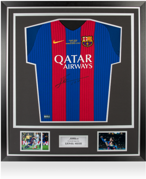 Lionel Messi Official Front Signed Barcelona 2016 17 - Lionel Messi Signed Framed Shirt (363x371), Png Download