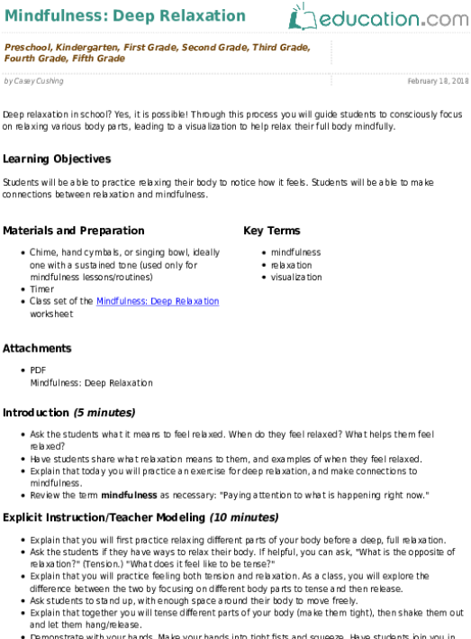 Deep Relaxation - Lesson Plan On Ing Form For Grade 2 (557x731), Png Download