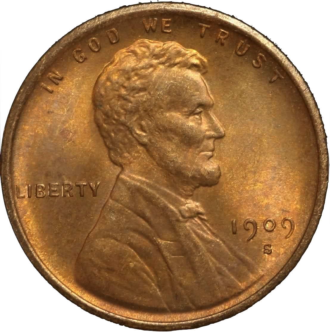 1909-s Vdb Lincoln Cent Obverse Transparent Background - Coin With No Background (1108x1116), Png Download