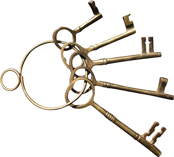 Set Of Five Brass Decorator Skeleton Keys On A Brass - Brass Keys On A Ring (785x785), Png Download
