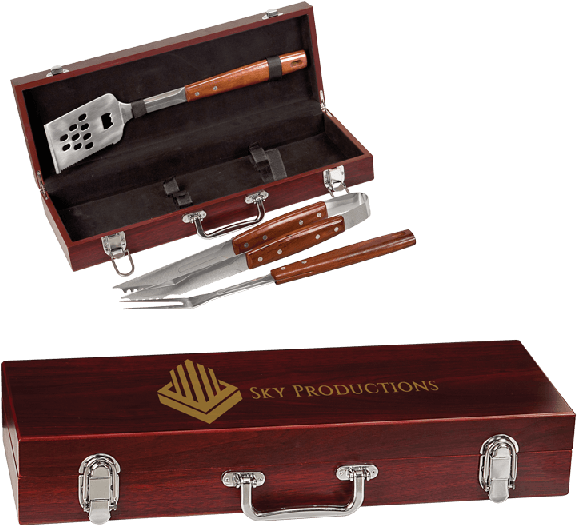 Custom Bbq Utensil Rosewood Engraved Box Set - Personalized Rosewood Bbq Gift Set - 3 Piece (600x600), Png Download