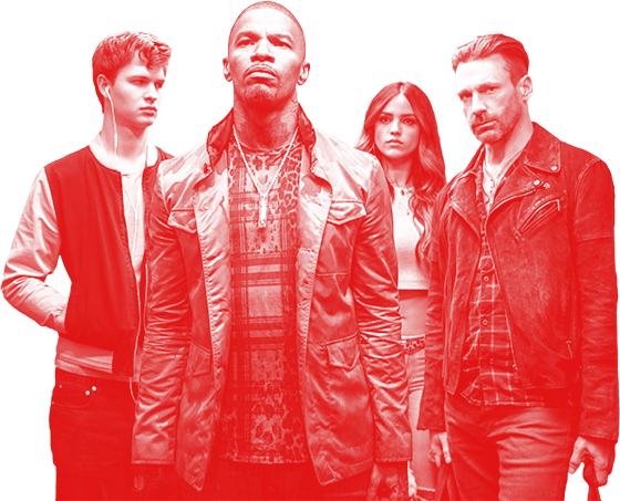 Ansel Elgort As Baby, Jamie Foxx As Bats, Eiza Gonzales - Baby Driver (560x453), Png Download