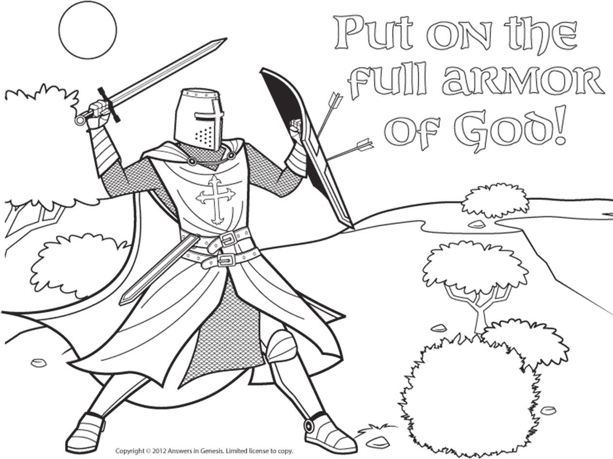 Drawn Knight Armor God - Ephesians 6 11 Colouring (1347x1000), Png Download