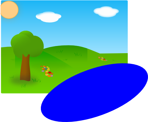 Sunny Day, With Lake - Clip Art (600x389), Png Download