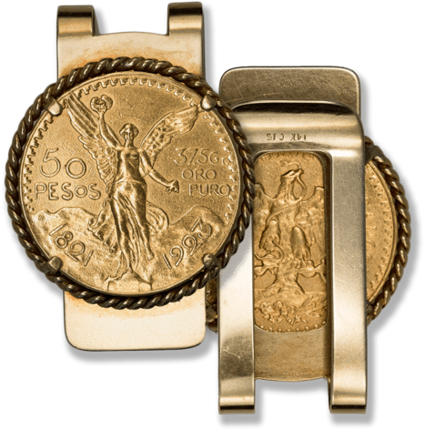 1923 Mexico $50 Peso Gold Money Clip - Mexican Gold Coin Money Clip (480x480), Png Download