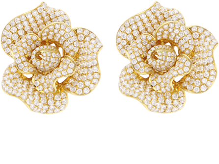 18 Karat Yellow Gold Flower Earring With Diamonds - Transparent Gold Flower Earrings (700x700), Png Download