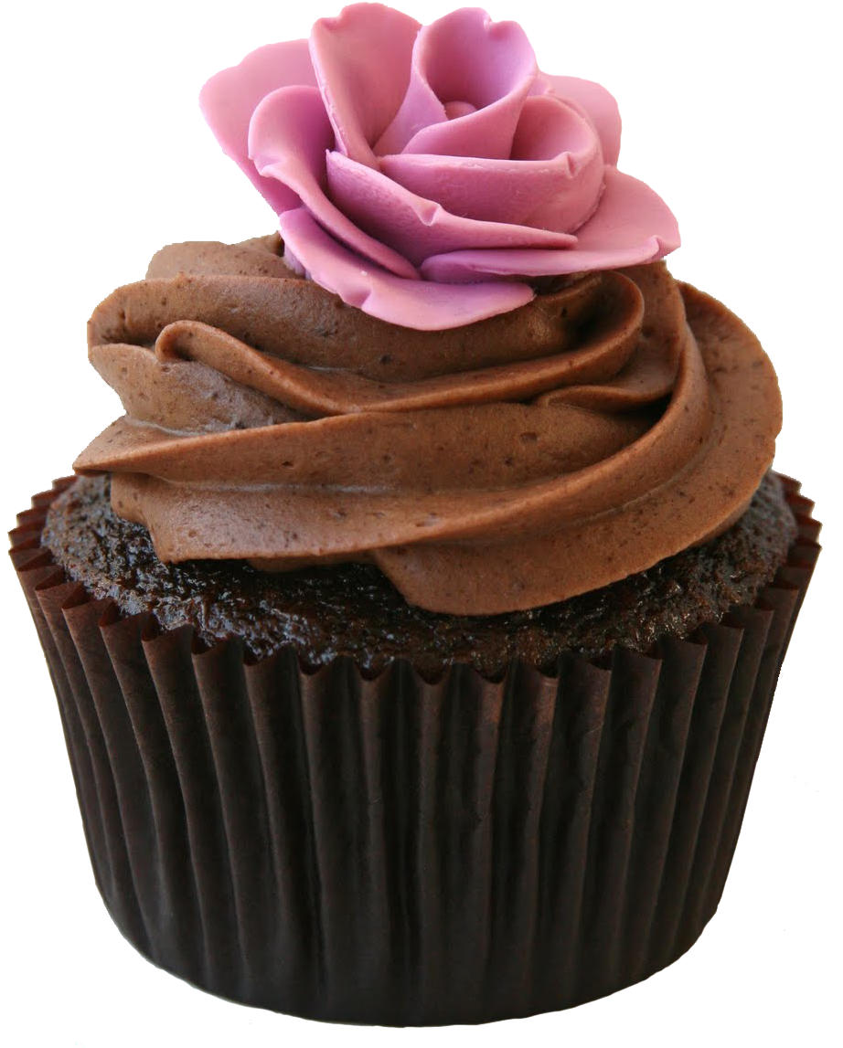 Cupcake2 - Chocolate Cupcake With Pink Rose (923x1174), Png Download