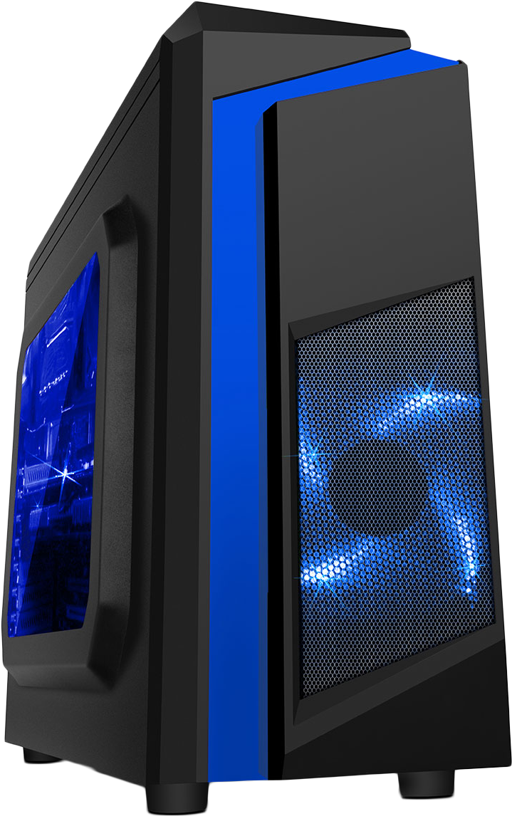F3 Black Micro-atx Case With 12cm Blue Led Fan & Blue - Blue Led Pc Case (1200x1200), Png Download