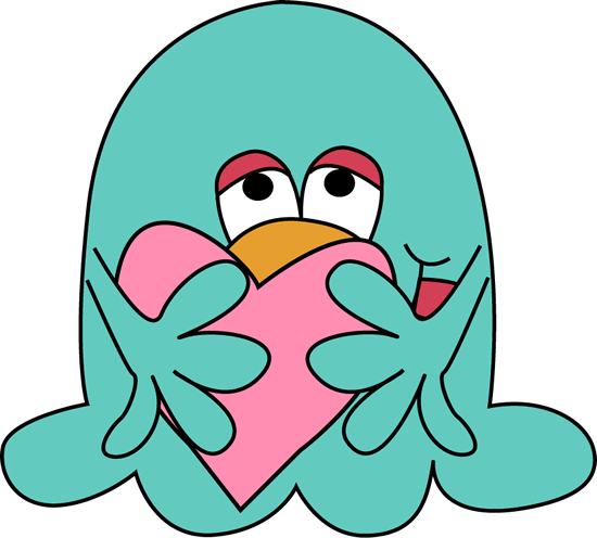 Slimy Monster Hugging A Heart - Monsters With Hearts Clipart (550x496), Png Download