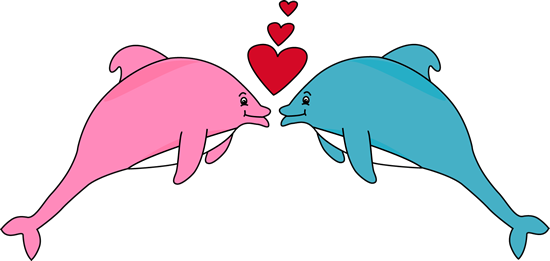 Dolphins Clipart Animated - Pink And Blue Dolphins (550x261), Png Download