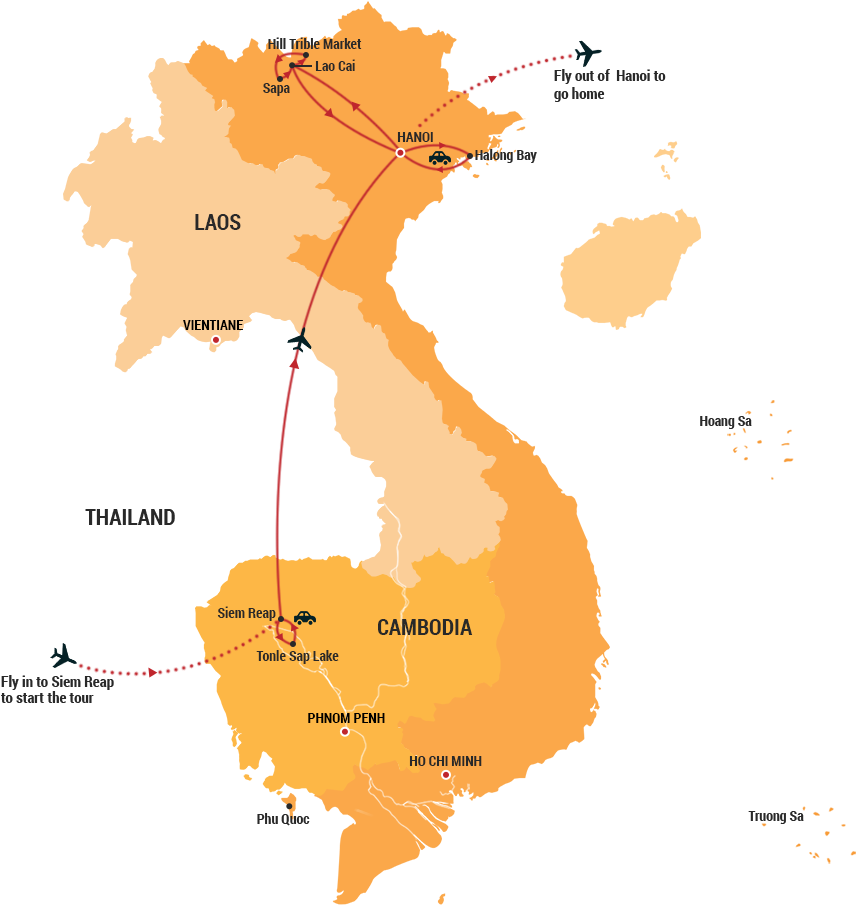 Angkor Wat To North Vietnam - Map Of Vietnam (900x922), Png Download