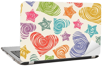 Pattern With Doodle Hearts And Stars Laptop Sticker - Doodle (400x400), Png Download