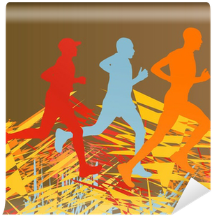 Silhouette Of Runner Vector In Front Of Colorful Abstract - Euclidean Vector (400x400), Png Download