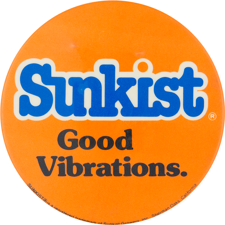 Sunkist Good Vibrations - Vintage 3" Pinback 38-080 - Advertising - Sunkist Orange (1000x976), Png Download