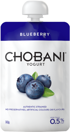 Chobani 140g Pouch 0% Blueberry - Chobani Yogurt, Greek, Non-fat, Vanilla Blended - 80 (550x443), Png Download