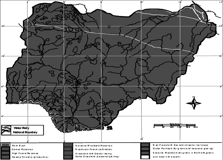 Map Of Nigeria Showing Vegetation And Drainage Distribution - School (780x561), Png Download
