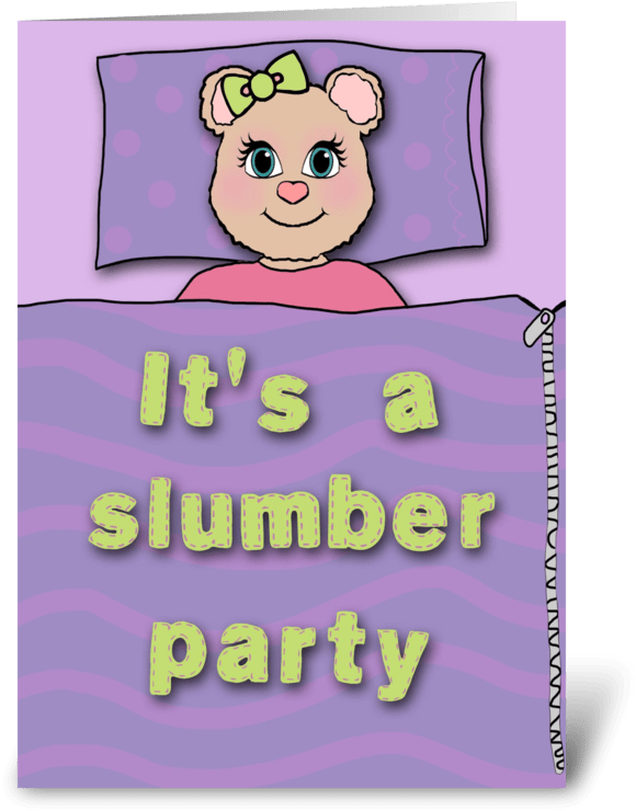 Bear Slumber Party Invitation Greeting Card - Girl's Slumber Party Invitation With Cute Bear Card (700x792), Png Download