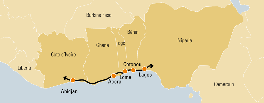 From Abidjan In The Ivory Coast To Lagos In Nigeria, - Country Between Togo And Ivory Coast (900x354), Png Download